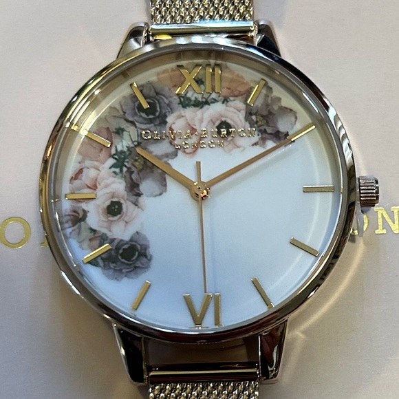 Olivia Burton WaterColor Florals Watch With 34mm White Floral Face & MeshBracele - Picture 3 of 8